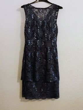 Alex Evenings Gray Sequin Lace Layered Midi Dress